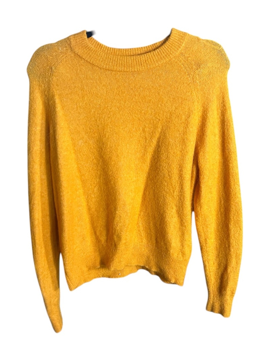 Zara Mustard Yellow Crewneck Fuzzy  Sweater